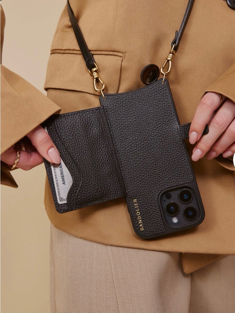 Bandolier Mila MAGSAFE CROSSBODY PHONE CASE IN BLACK/GOLD 14 Pro